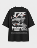 Camiseta Touge Lancer Evo VII preta, estampa costas
