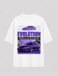 Camiseta Touge Mitsubishi Evolution branca, estampa nas costas