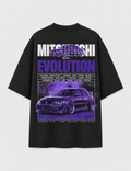 Camiseta Touge Mitsubishi Evolution preta, estampa nas costas