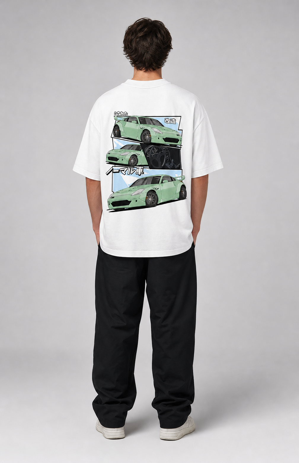 Camiseta Touge Nissan 350Z branca, foto no modelo
