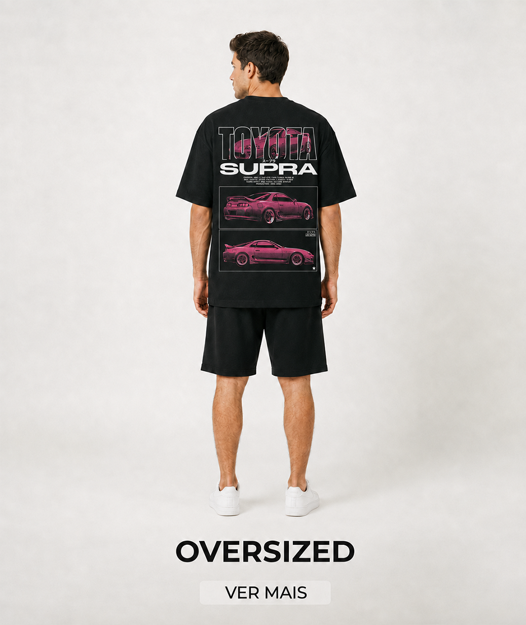 Camiseta Touge Toyota Supra A80 preta, foto no modelo