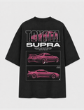 Camiseta Touge Toyota Supra A80 preta, estampa costas